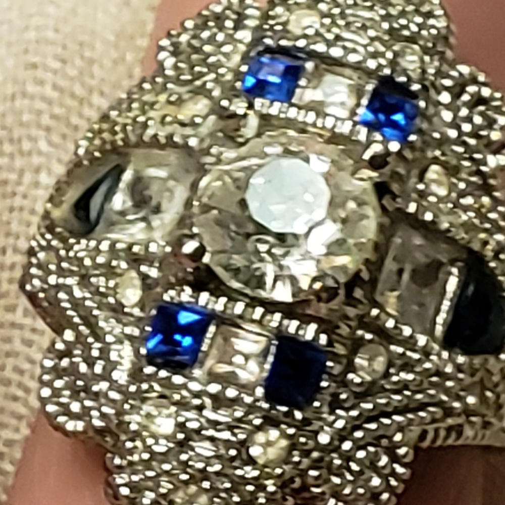 ART DECO 💎 Silver Ring💍 S7 Clear Sapphires💙Blue